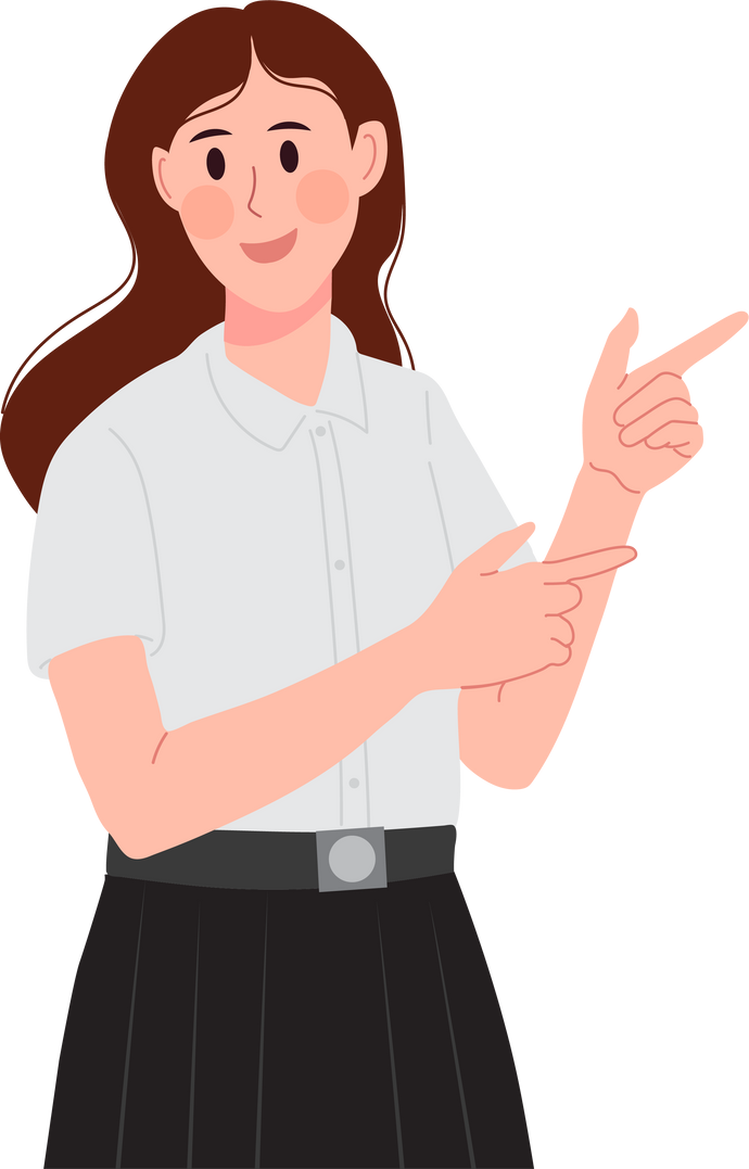 College student girl pointing finger