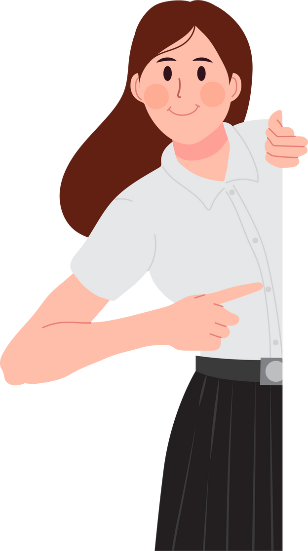 Female College Student Pointing Finger Aside At Empty Space